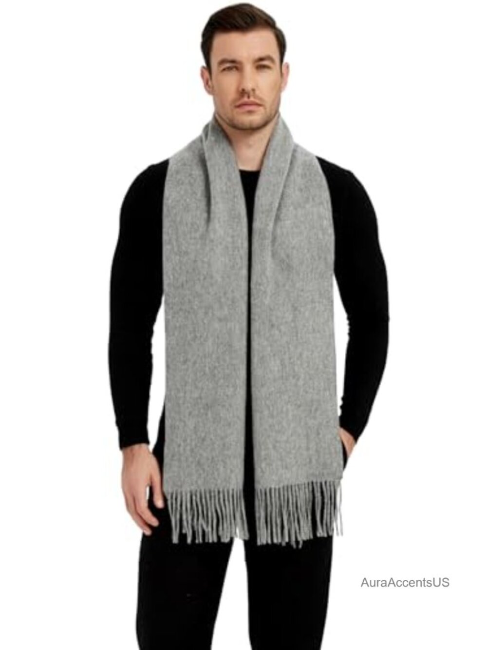 Mens Wool Blend Scarf Warm Soft Long Tassel Winter Scarves